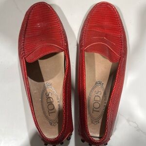 TODS croc loafers red leather